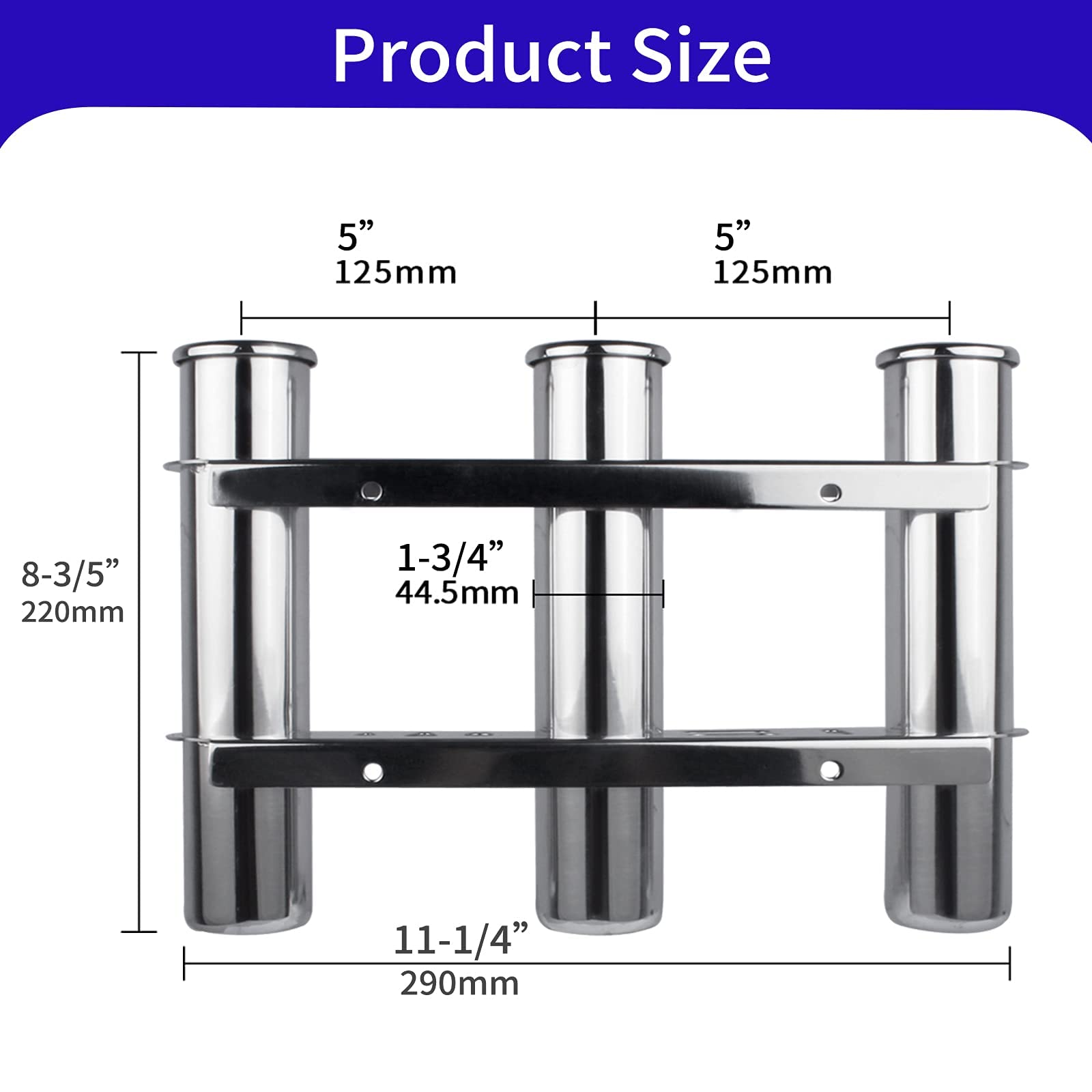 3 Tubes Fishing Rod Holder for Boat, 304 Stainless Steel 3 Tubes Linked Fishing Rod Rack Wall-Mounted Fishing Pole Holder with Tools Storage for Marine Boat Yacht RV