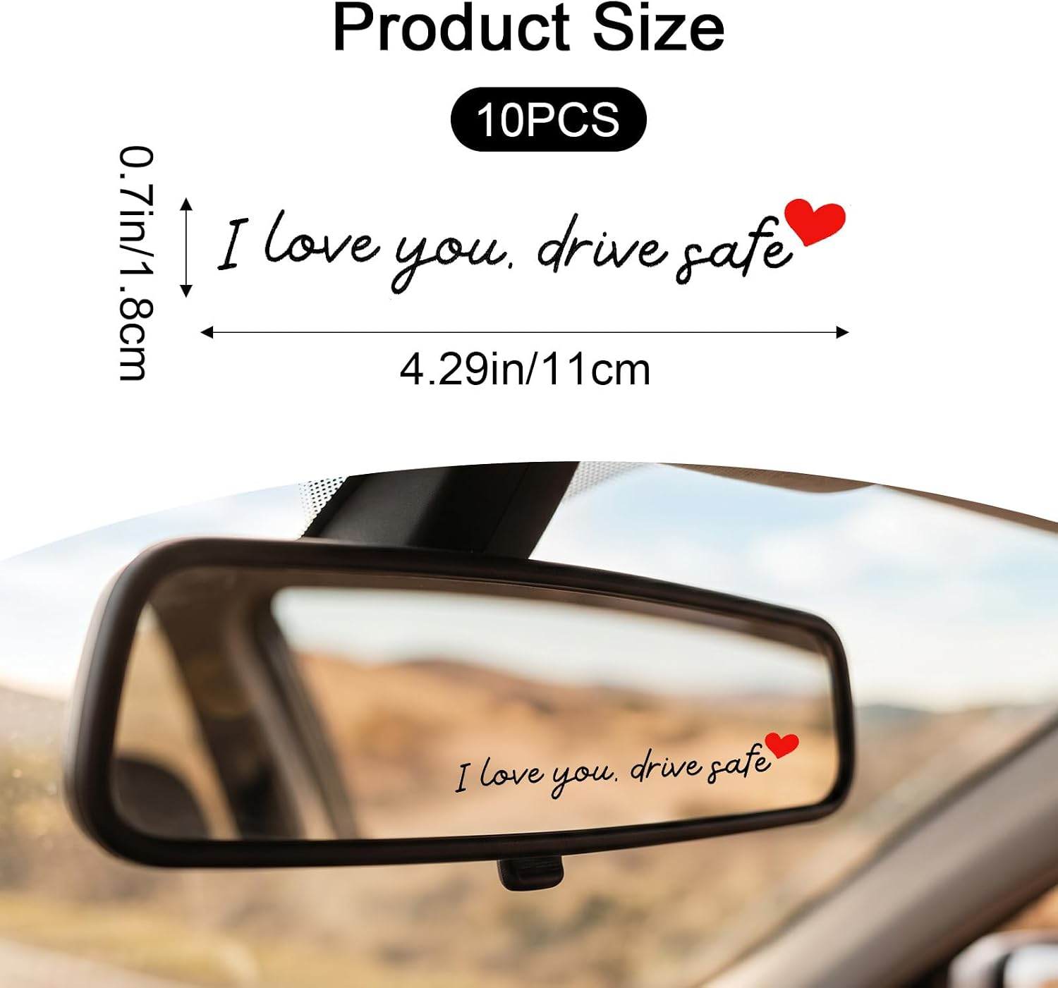 10 Pcs I Love You Drive Safe Car Sticker Rearview Mirror Sticker image 2
