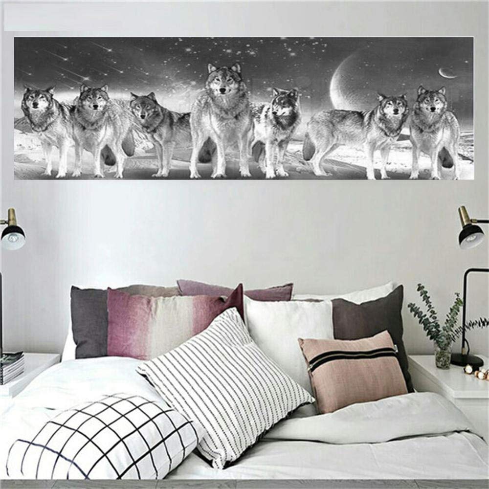 Peinture diamant lune et loup 32x64inch pour décorer une chambre d'adulte avec une toile en strass