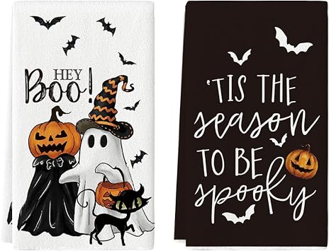 Artoid Mode Ghost Cat Halloween Kitchen Towels Set of 2 18x26 Inch