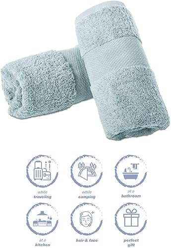 Miniatura 6 de Hencely Juego de 2 toallas de mano de lujo (16 x 28 pulgadas), algodón turco suave, absorbente, de secado rápido, para cara, cuerpo, cocina y baño