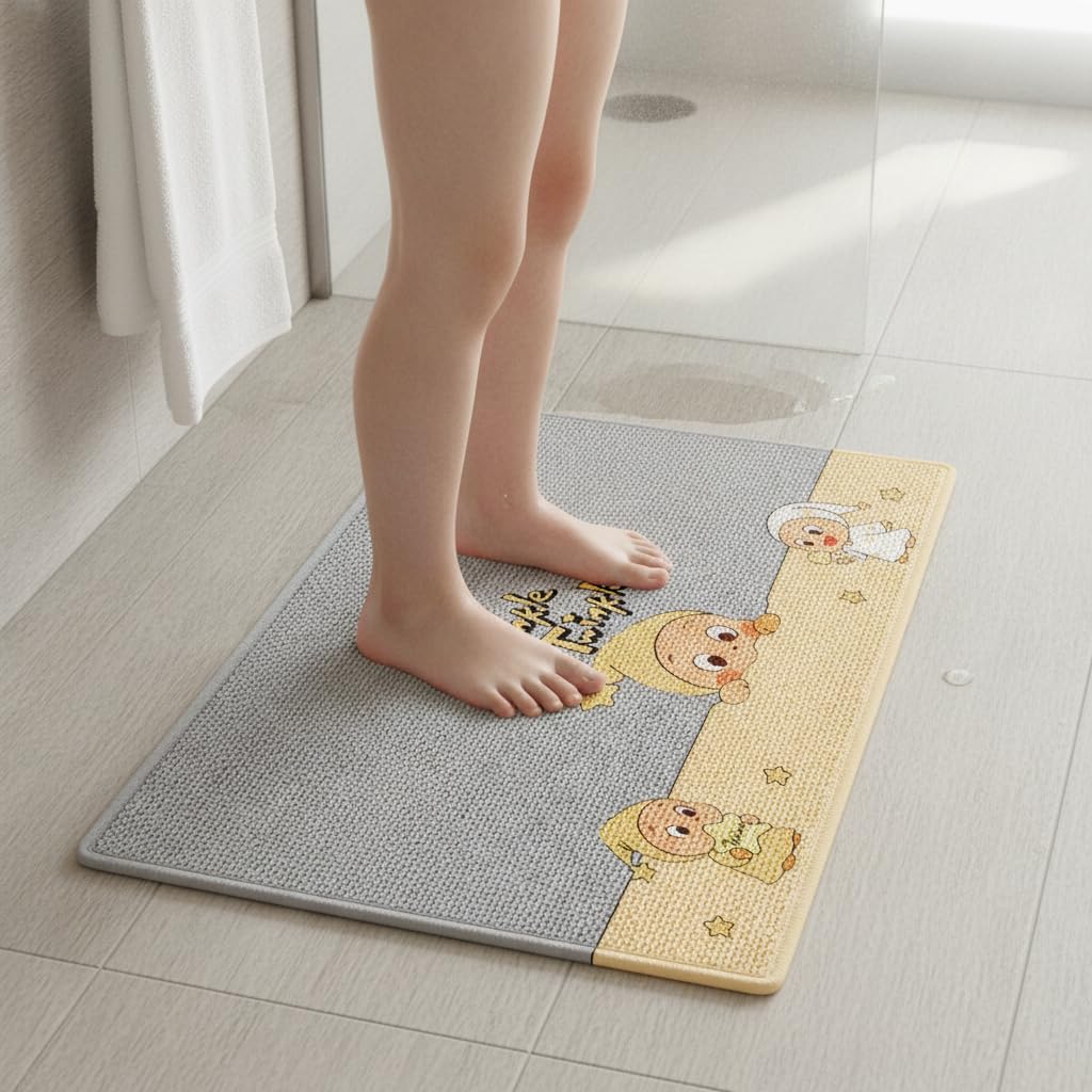 Tapis Bain Antidérapant Japonais, Étoile Ours Gris Clair, 80x120cm