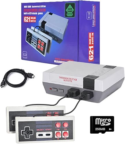 Mihiliring Juego de consola retro, emulador de videojuegos con ranura para tarjeta TF para guardar y descargar juegos, juego retro 621 integrado,