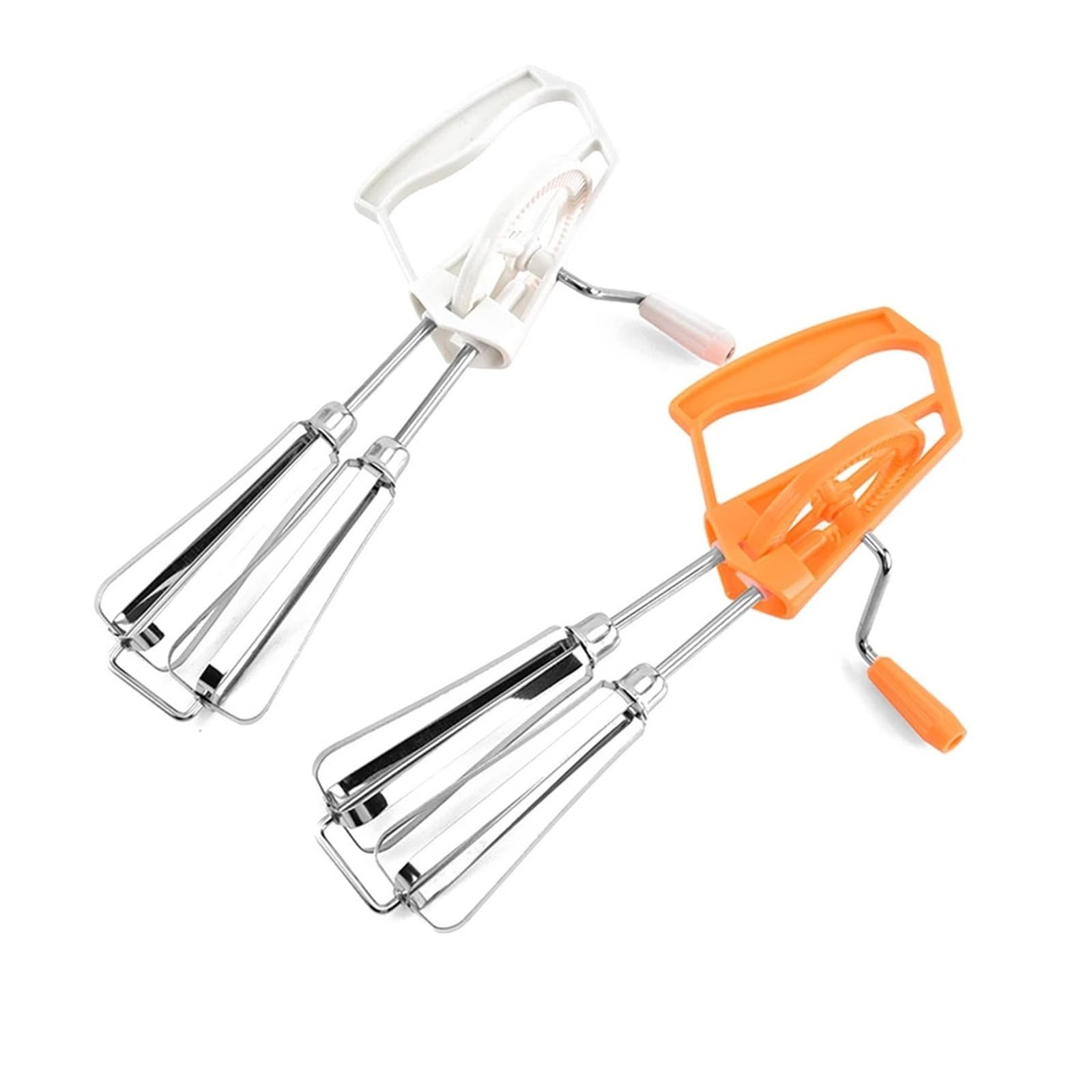 Batteur à oeufs en acier inoxydable, Fouet à Main Rotatif, Portatif Outil de Cuisson de Cuisine pour Œufs Blancs en Neige Meringues Chantilly Mousses, Blanc