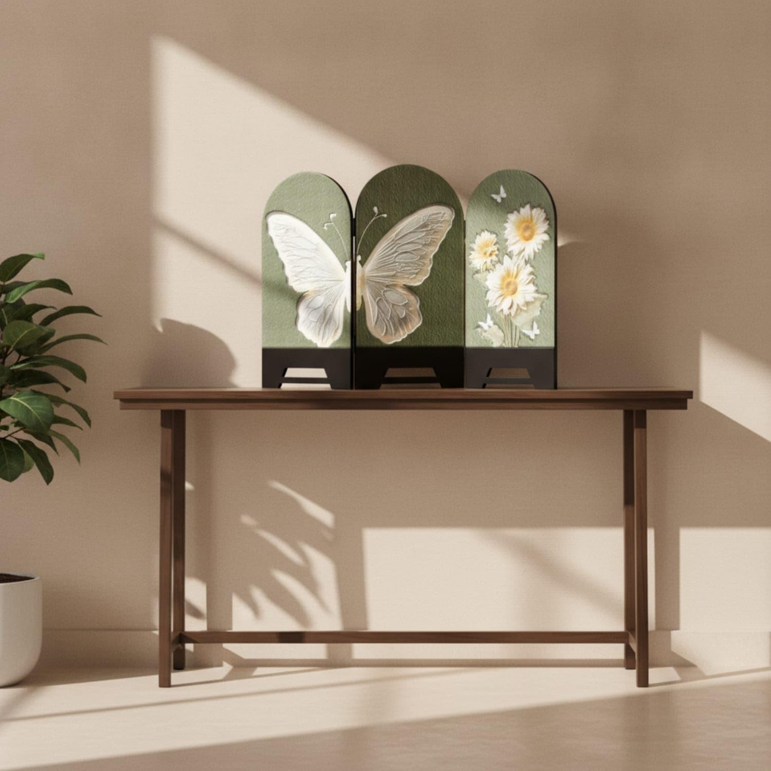Three-Panel Tabletop Decorative Screen Arched Decorative Screen Freestanding Desktop Display Minimalist for Entryway, Dresser, Living Room, 30x20cm, Butterfly D-picture-29