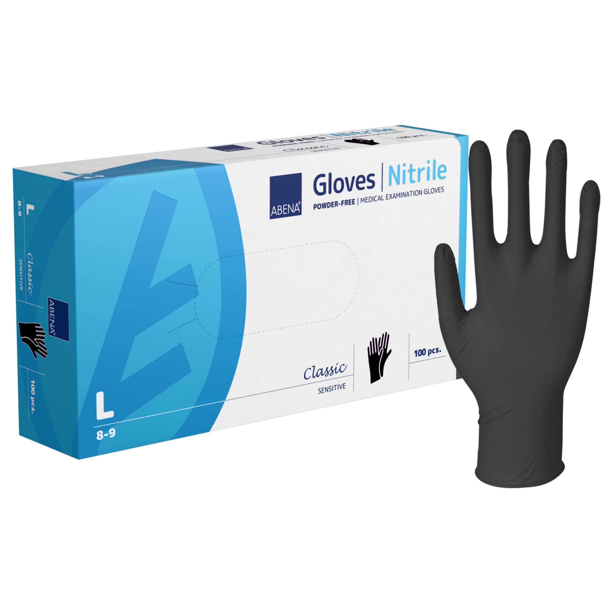 ABENA Black Nitrile Gloves | Clinical Gloves for Medical Supplies | Powder Free | Non Latex | Pack of 100