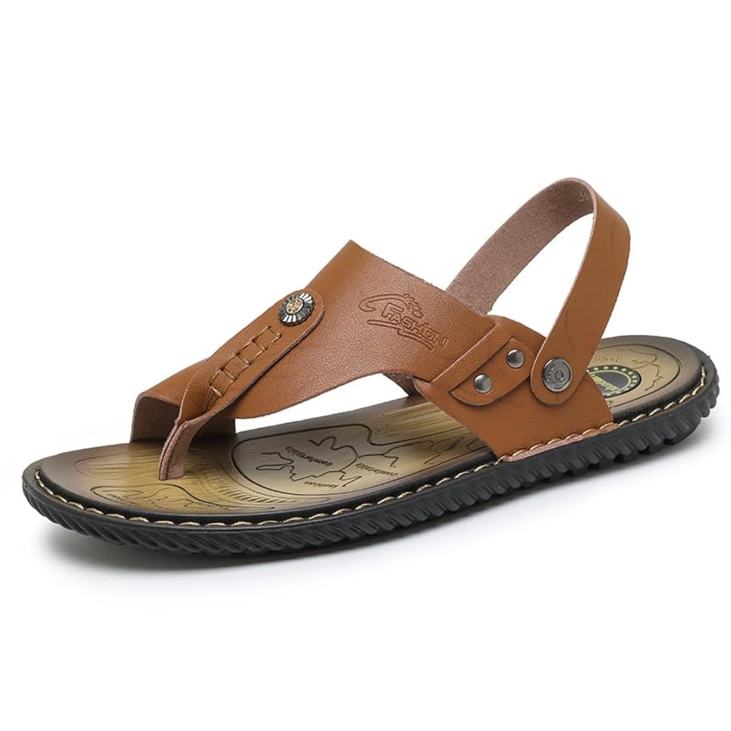kvdrcs Mens Casual Outdoor Sandals Flip Flops Thong Leather Slip On Two uses Toe Ring Beach Shoes