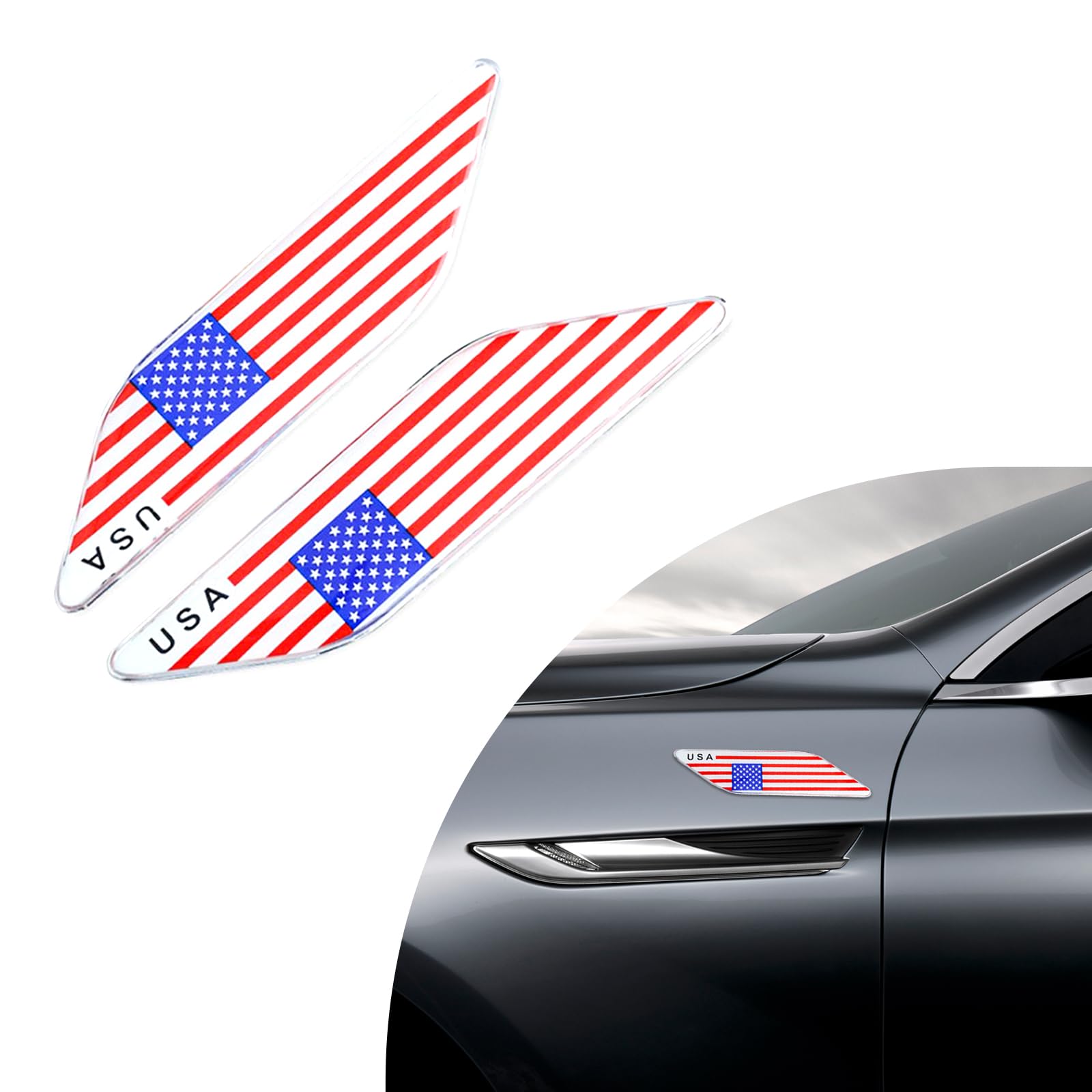 Ziciner 2 x dreifarbige 3D-Flaggen-Emblem, Auto-Aufkleber für Kotflügel, Auto-Legierung, Aufkleber und Deklarationsaufkleber, universelle Außendekoration, geeignet für alle Fahrzeuge (Sternstreifen)