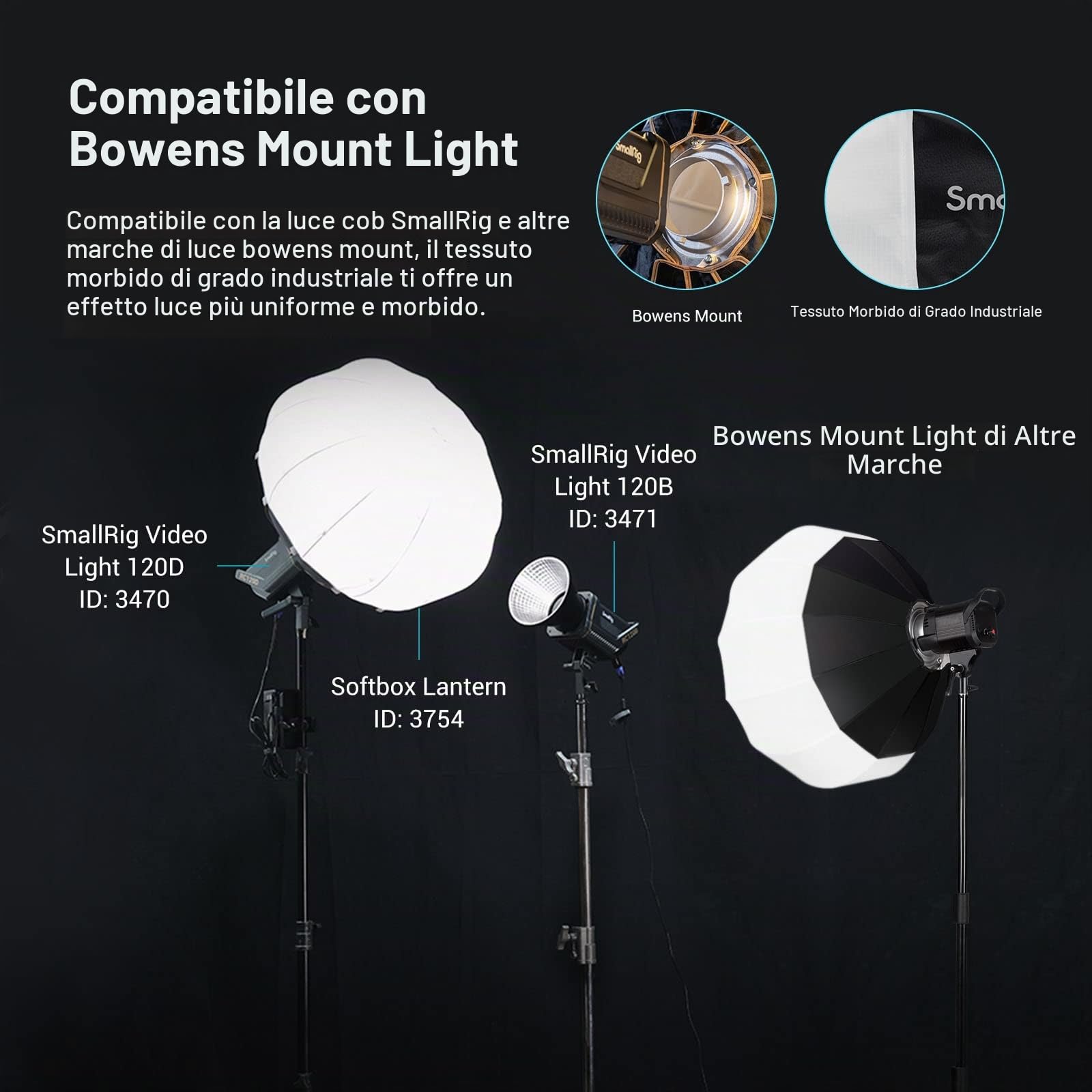 SMALLRIG Lanterna Softbox Modificatore di Luce Soffusa con Porte in Tessuto, 65 cm Compatibile con SMALLRIG Video Light 120B, 120D, 220B, 220D e Altre Luci Bowens Mount - 3754