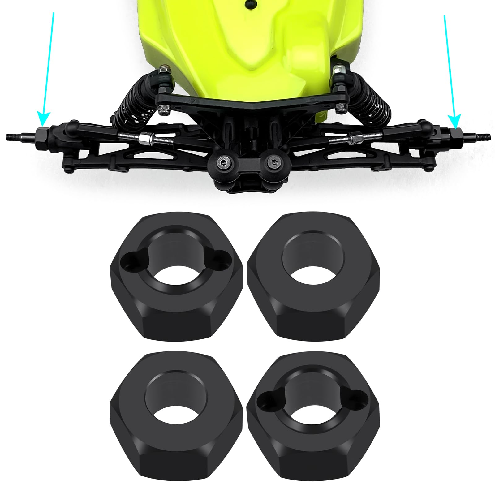 WEFEINO 4Pcs Aluminum Wheel Hex Hubs Adapter 8mm RC Hex Combiner Upgrade Parts for Losi 1/16 Mini-B 1/18 Mini-T 2.0 RC Car