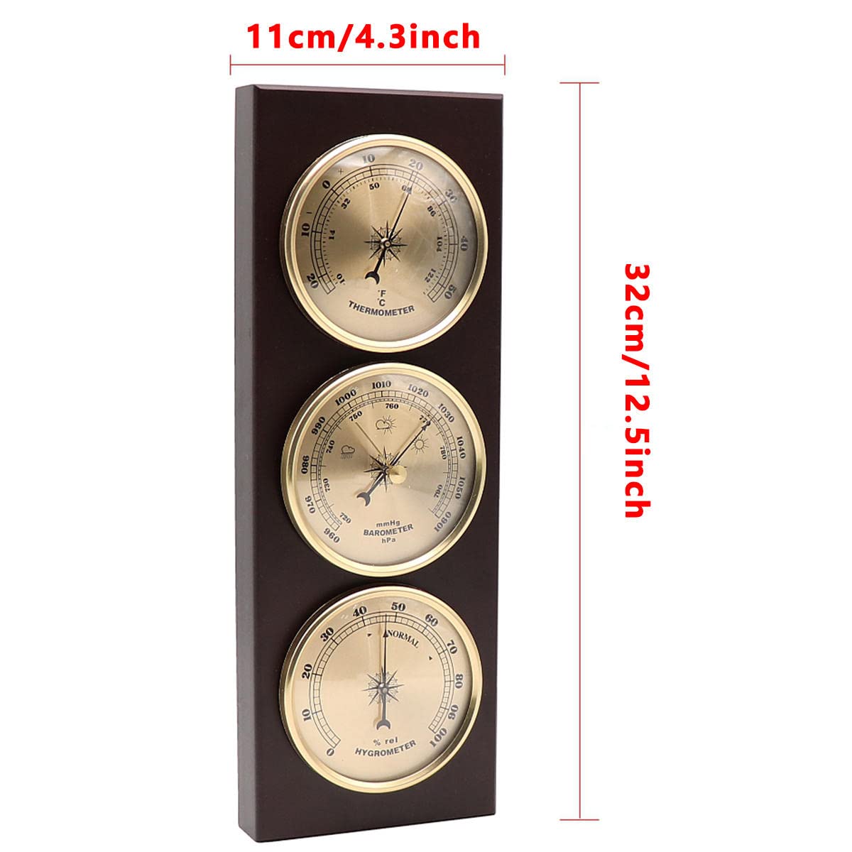 Baromètre mural 32 cm - Baromètre mural - Thermomètre hygromètre - Baromètre météo multifonction - Baromètre 3 en 1 pour la maison, pour l'intérieur et l'extérieur