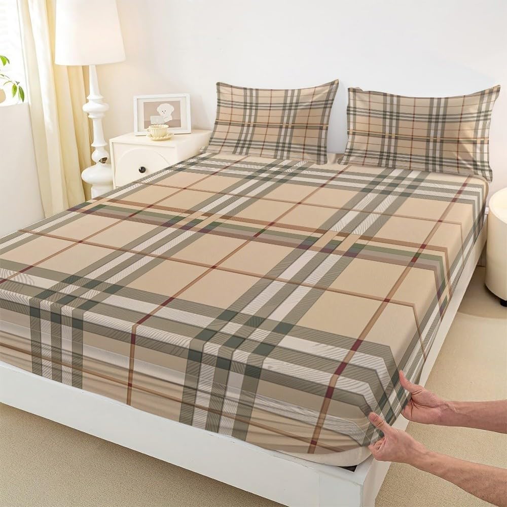 Drap Housse 200x200cm Beige Bande Élastique Réglable 2 Personnes Lit
