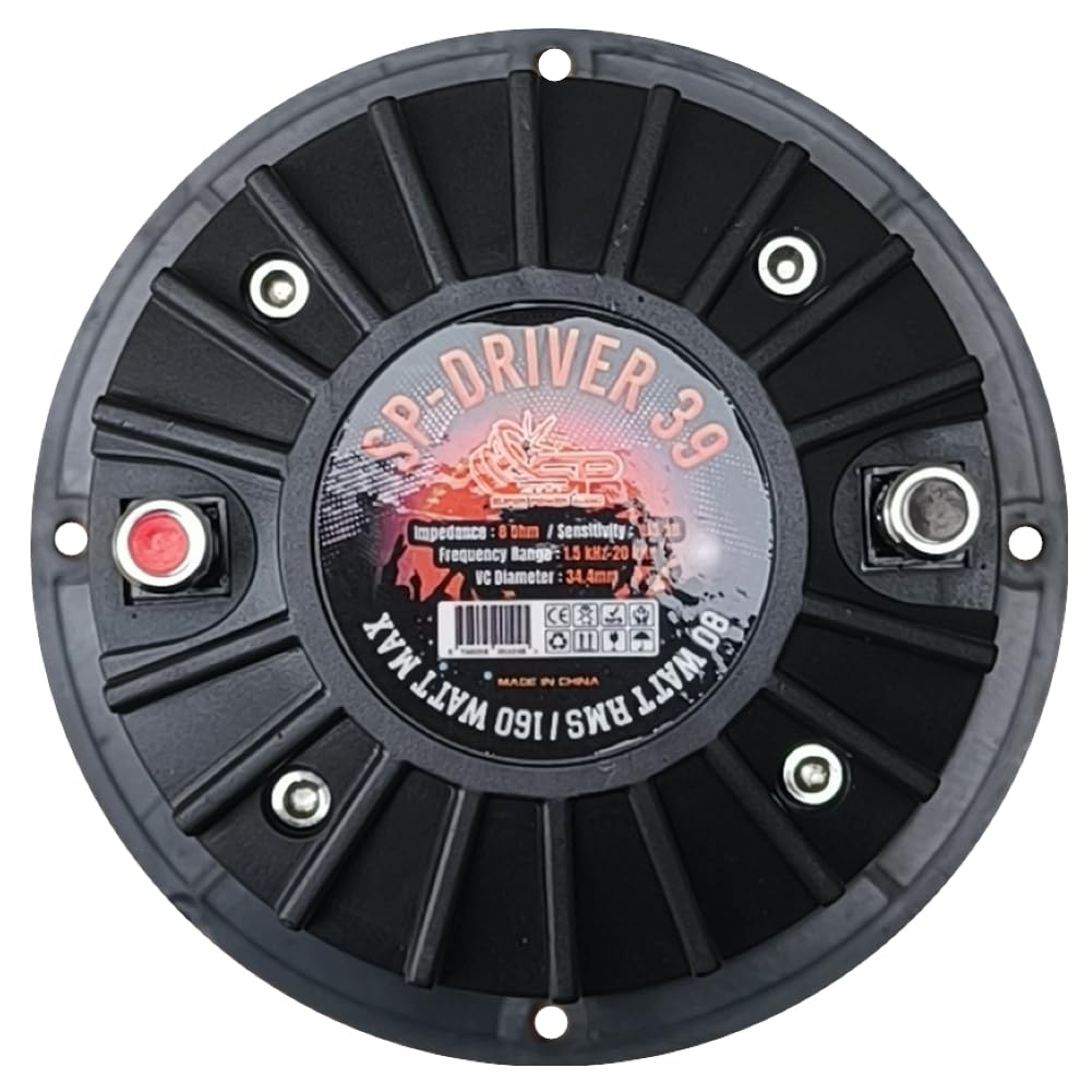 KIT SET PER SP AUDIO SP DRIVER 39, 1 driver a compressione con tromba da 12,7 cm di diametro, da 80 watt rms 160 watt max, 8 ohm, 105 db spl, bobina da 1,35", 1 pezzo + condensatore omaggio