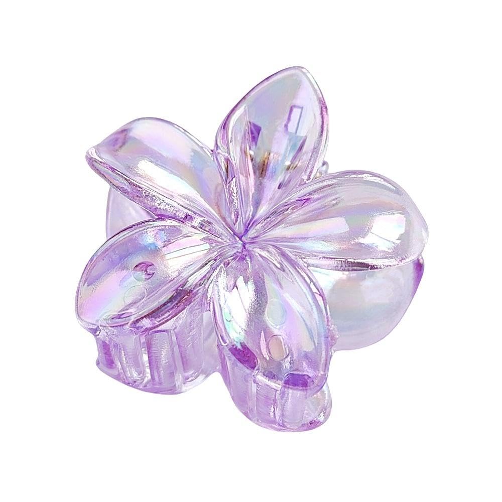 Plumeria Flower Hair Claw Clip, Iridescent Lavender Transparent Floral Hair Clutch 3.1x2.7 Inch Non Slip Strong Hold Jaw Clip Tropical Hawaiian Hair Accessories For Women Girls Party Wedding-image-9