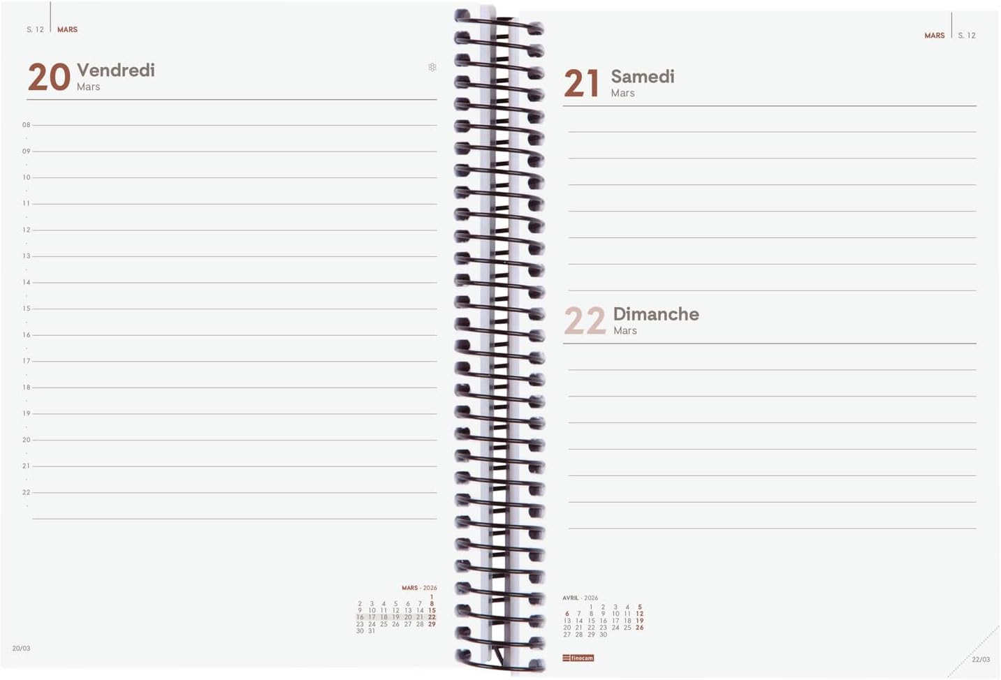 Finocam Spiral Calendar 2026 Day to a Page January - December (12 Months) Year Planner 2026 with Elastic Strap, Polypropylene Cover, Spiral Bound, Opaque, Blue, French