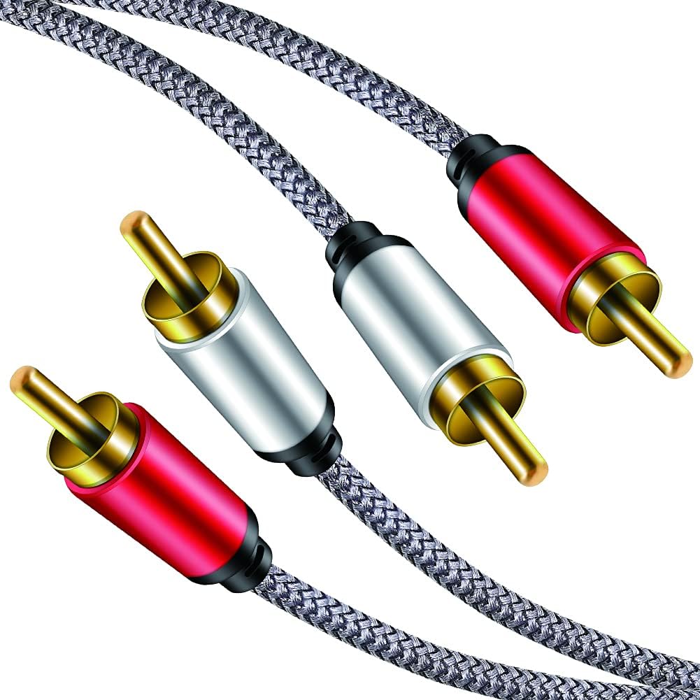 2 RCA Audio Cable 0.5M,J•LONG 2RCA Male to 2RCA Male Audio Stereo Subwoofer Cable Nylon-Braided Auxiliary Audio Cord for Home Theater, HDTV, Amplifiers, Hi-Fi Systems,Speakers (0.5M)