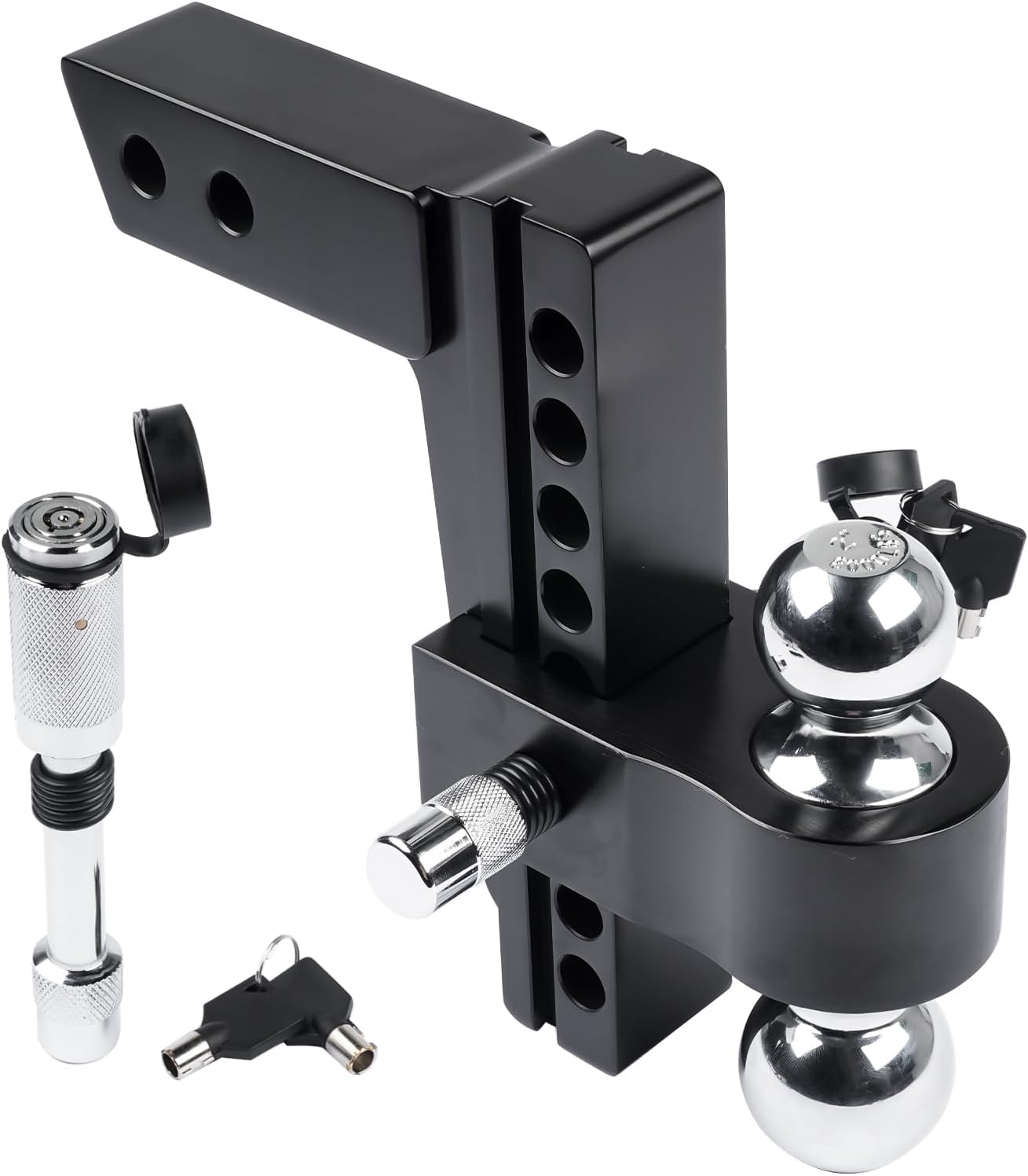 Black Aluminum Adjustable Trailer Hitch Replacement for Solid Tube Hitch -12,500 LBS, 2 and 2-5/16 inch Balls, 2-inch Receiver, 8 Inch Drop/Rise Lamerto