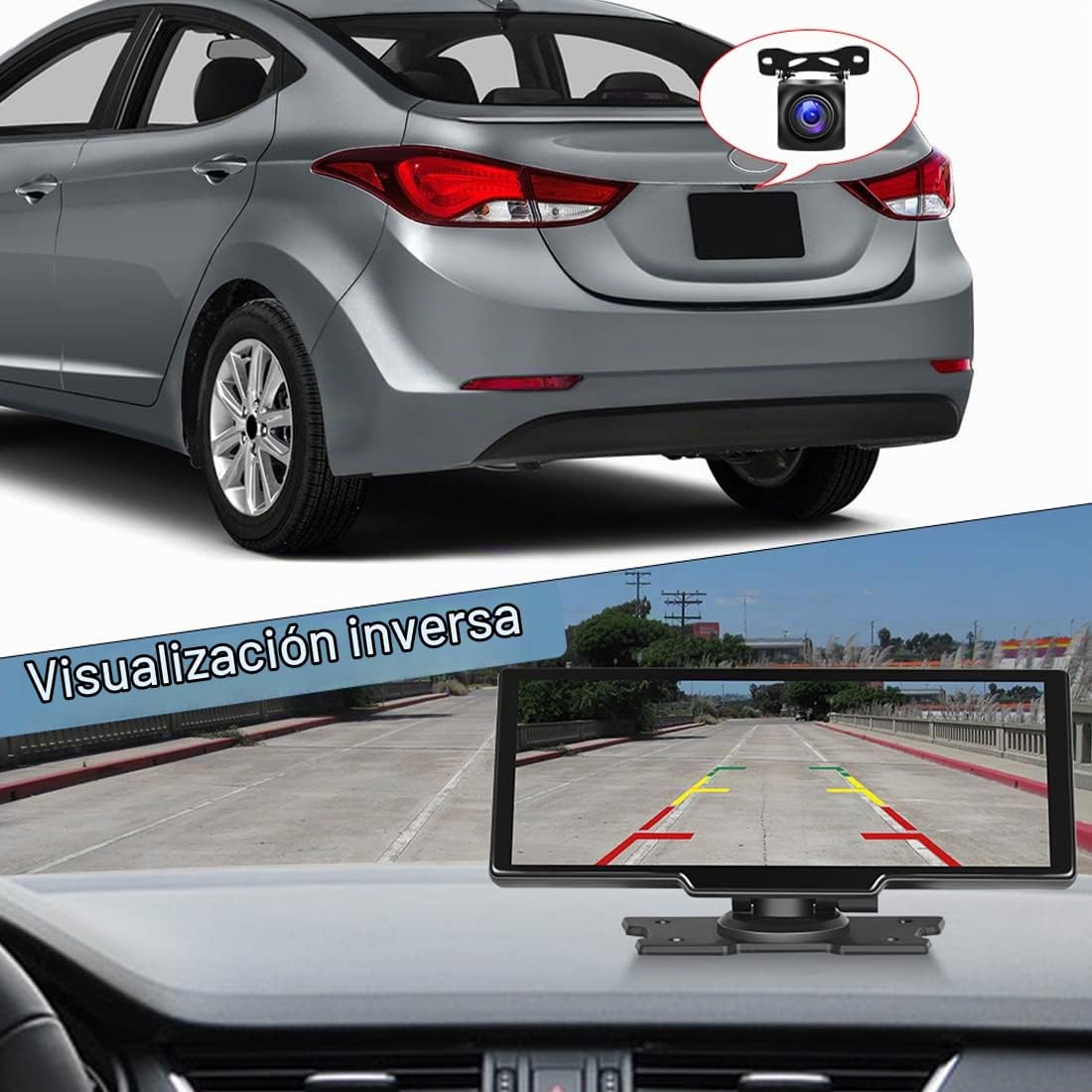 Apple CarAutoPlay inalámbrico y Android Auto Monitor de Coche con Pantalla táctil de 10" Estéreo de Coche, DVR, Autoradio en el salpicadero,Llamadas Bluetooth con cámara de visión Trasera Tarjeta 64G