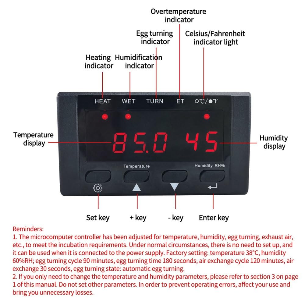 Control de Temperatura y Humedad del Termostato de Incubadora HT-10 con Indicador de HumidificacióN y Calentamiento 110-220V Negro