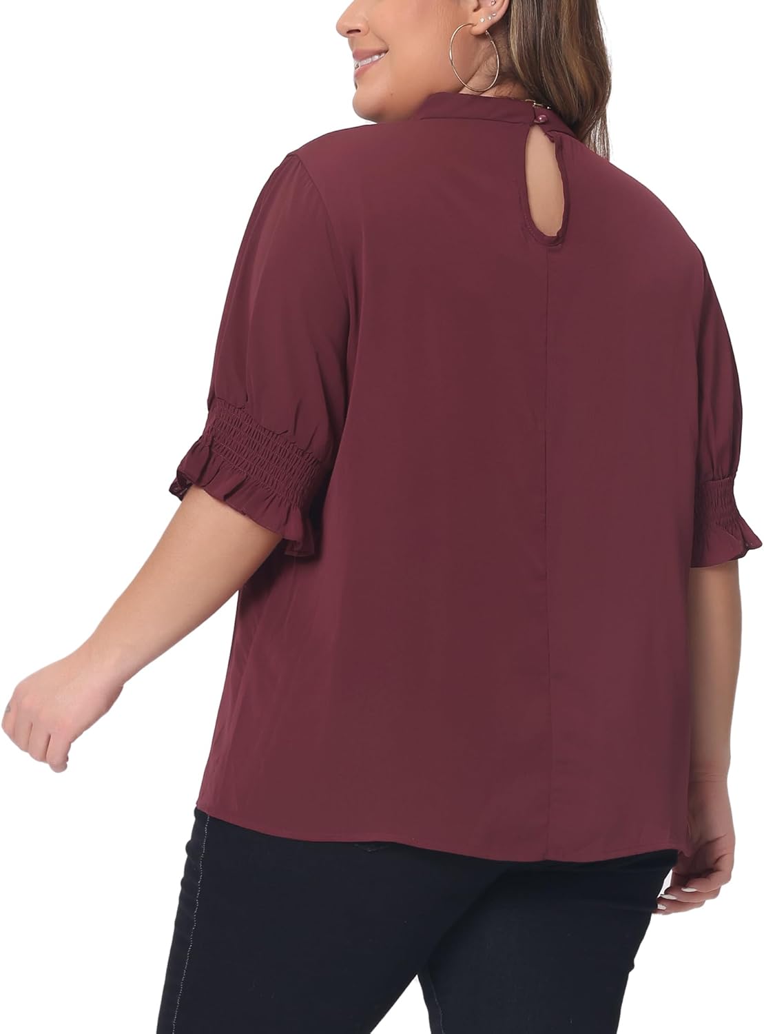 Agnes Orinda Women's Plus Size Summer Work Shirt Top Ruffle Mock Neck Puff Short Sleeve 2025 Casual Blouses - Image 4