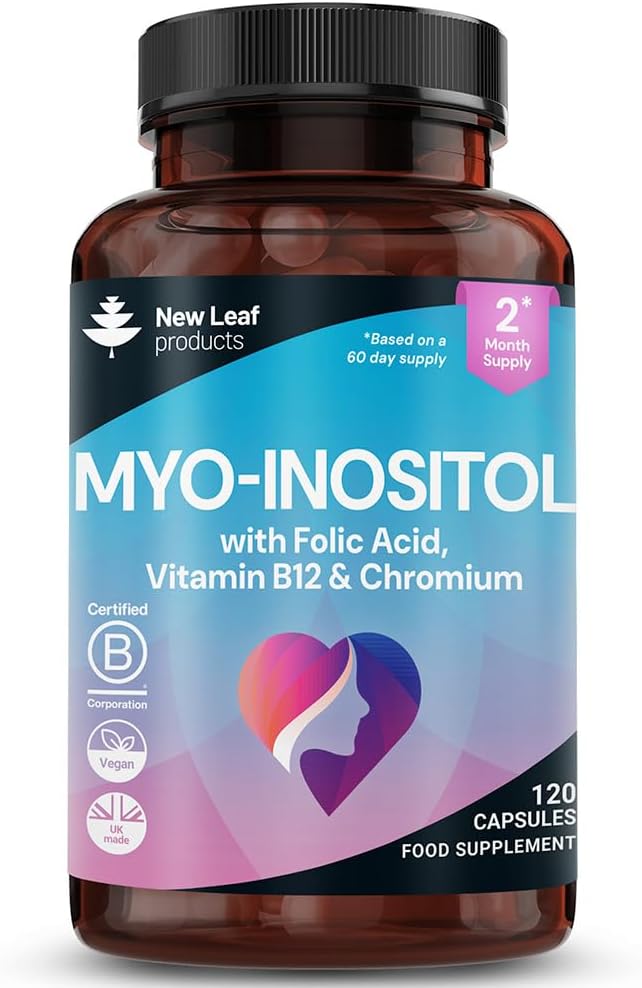 Myo-Inositol PCOS Supplement - Myo Inositol Capsules PCOS Supplement Enriched with Folic Acid, Vitamin B12 and Chromium - Hormone Balance for Women 120 Vegan Capsules UK Made New Leaf Vitamin B8