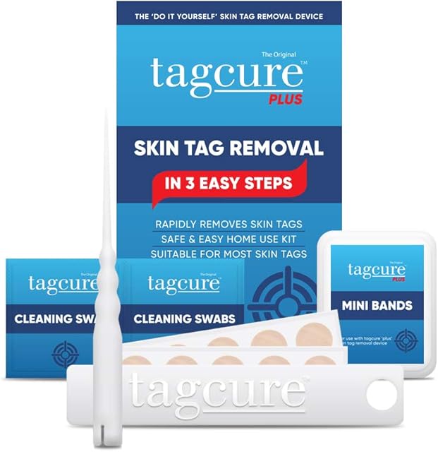 Tagcure PLUS Skin Tag Removal Kit For Easy Skin Tag Removal - Includes x10 Tag Bands x10 Cleaning Swabs & x10 Plasters To Cover Tag Area (For Tags Between 0.5cm - 0.7cm)