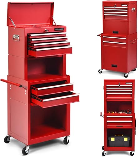 ERGOMASTER Cofre de herramientas de 6 cajones, armario de almacenamiento de herramientas de alta capacidad con ruedas y sistema de bloqueo, banco de