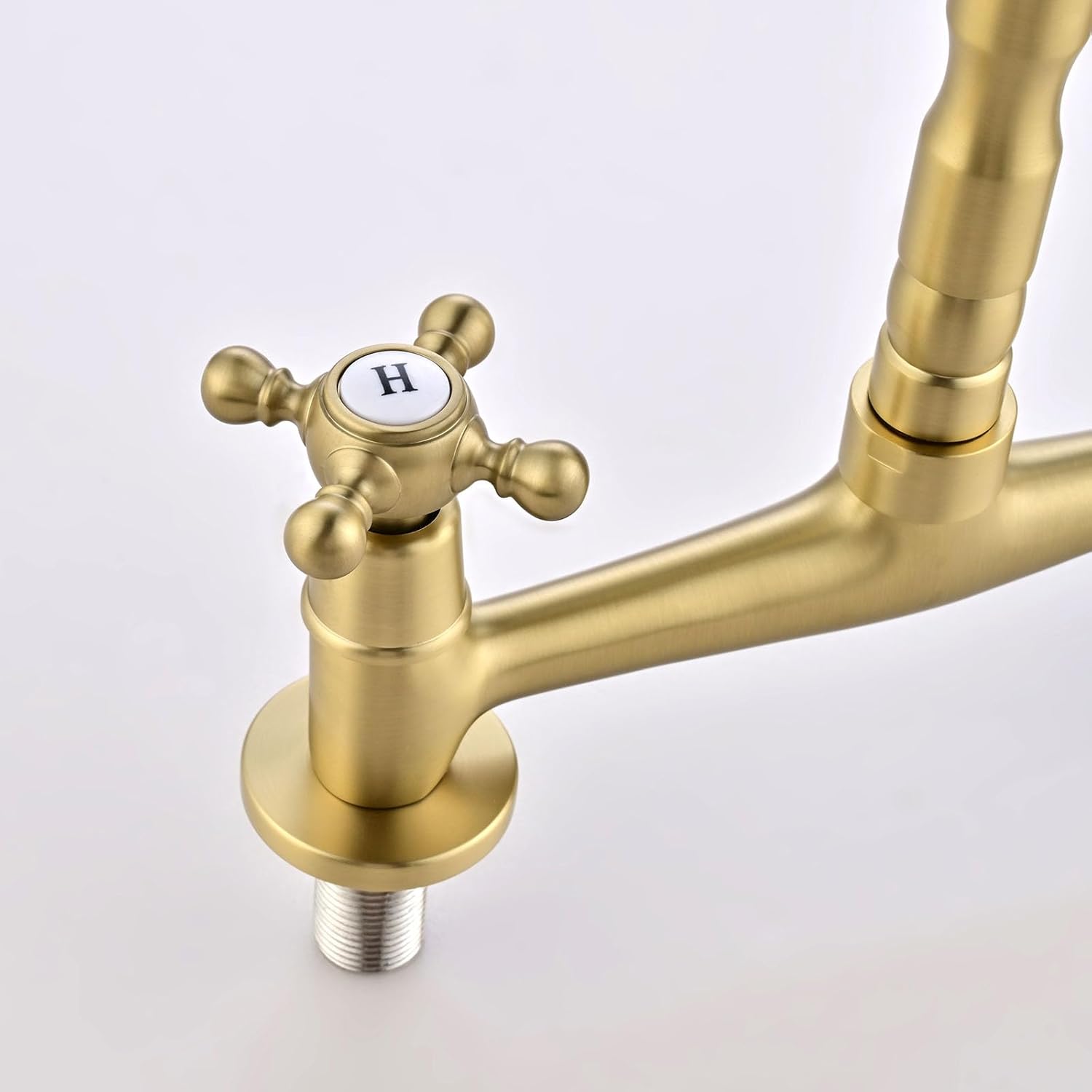 Bridge Kitchen Faucet Brushed Gold, 8 Inch Centerset Two Handles 2 Holes Faucet for Kitchen Sinks, Farmhouse, RV, Laundry, 360° Swivel Brass Mixer Tap