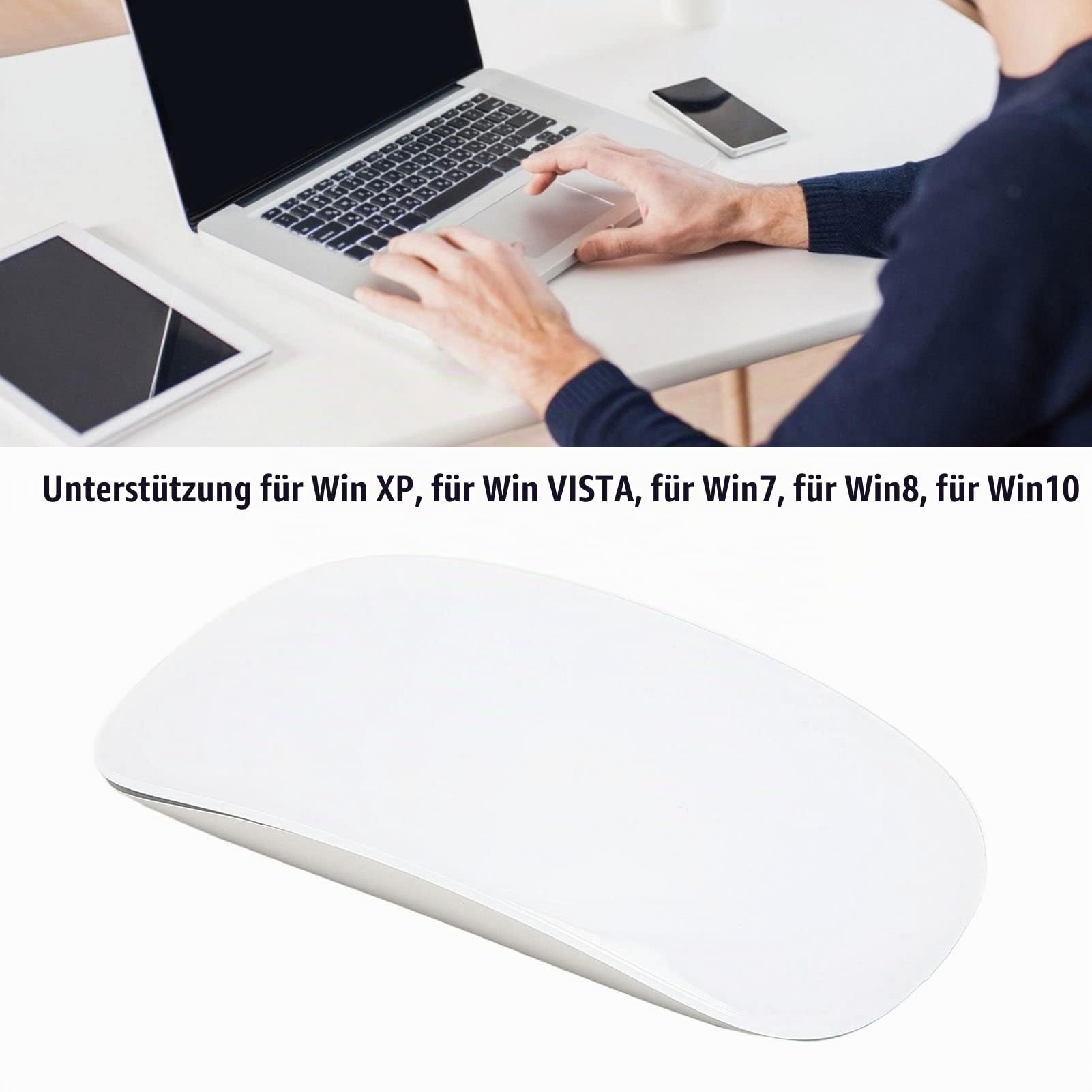 Bewinner Leise Kabellose Bluetooth-Maus, 1600 DPI Ultradünne Mit Touch Wheel, Tragbare Optische Mit Auswechselbarem, Für Laptop, Tablet, Desktop, PC (Weiß)