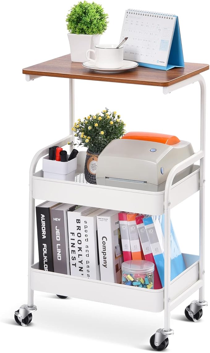 Amazon.com: TOOLF Utility Cart with Wooden Table Top, 3-Tier Metal ...