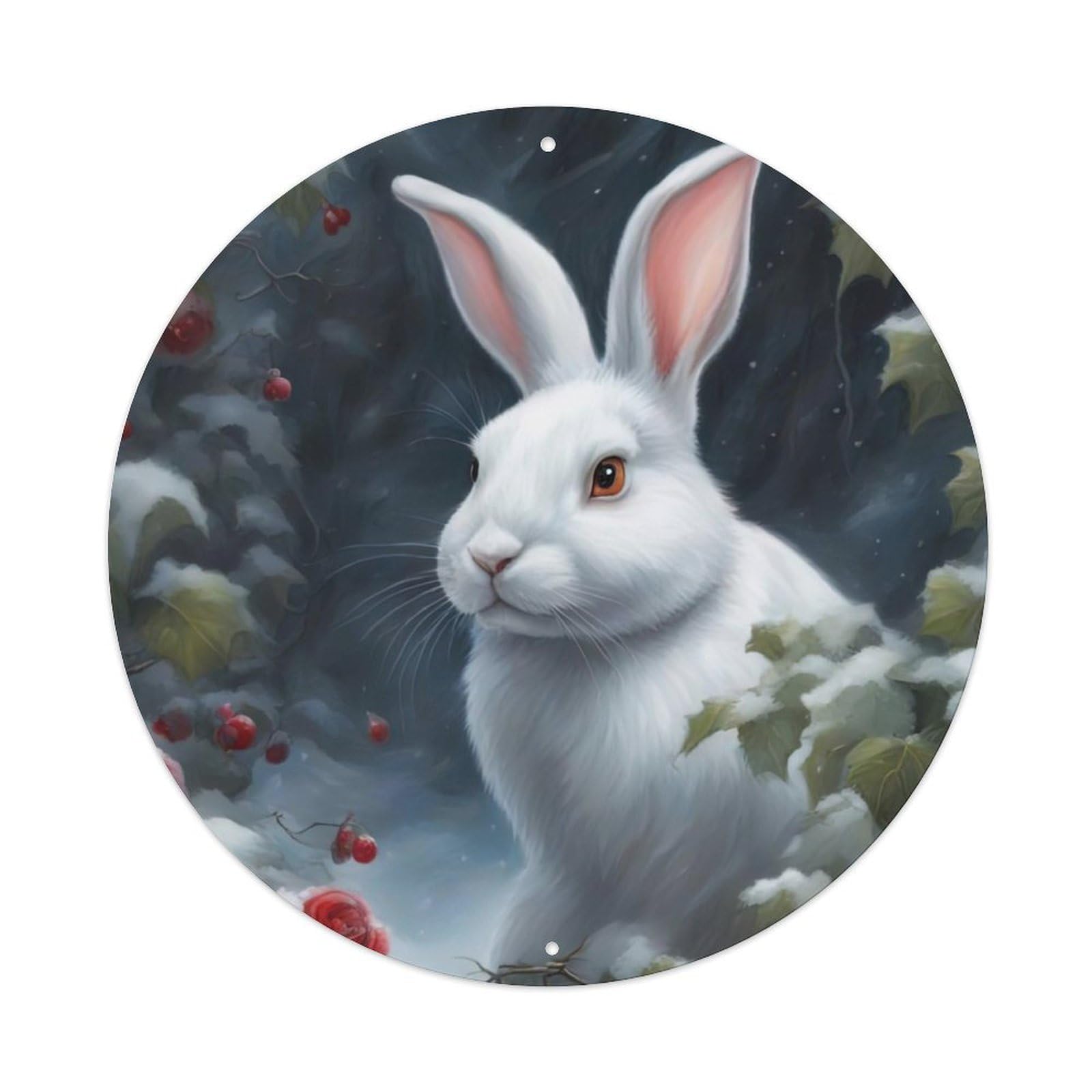 Animal Artwork Rabbit with Roses Vintage Metal Tin Sign Plaque Wall Decor for Cafe, Club Bar, Office, Garden Metal Poster 8x8Inch