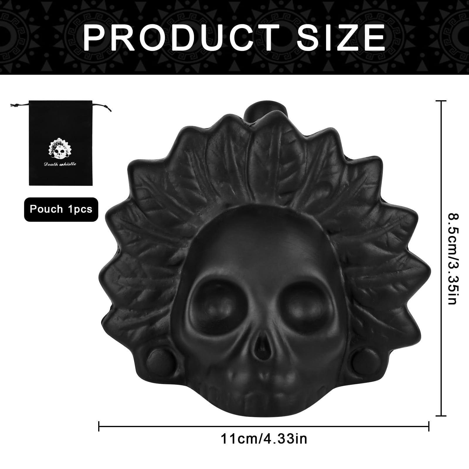 AztekischeTodespfeife, 125 Dezibel Whistle mit Kordelzugbeutel Todespfeife Echte Schreiende Aztekische Todespfeif Ideal für Halloween und den Tag der Toten