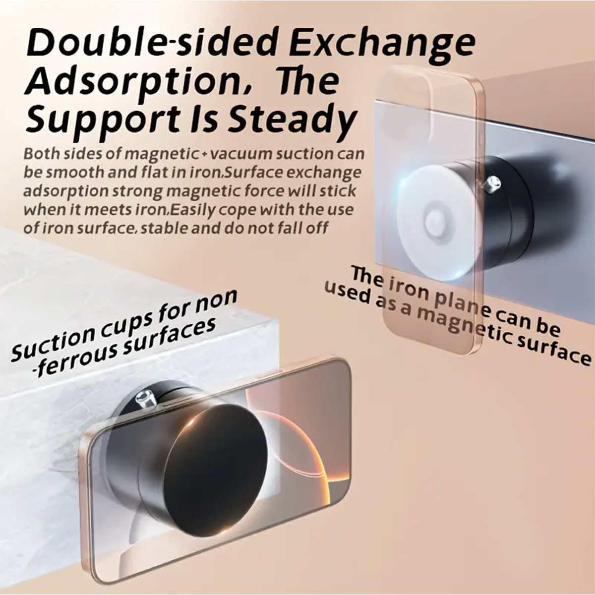 Oudvaker Soporte magnético plegable para teléfono al vacío, soporte de succión eléctrica de 360°, soporte giratorio de doble cara para coche, espejo, gimnasio, cocina, soporte portátil manos libres