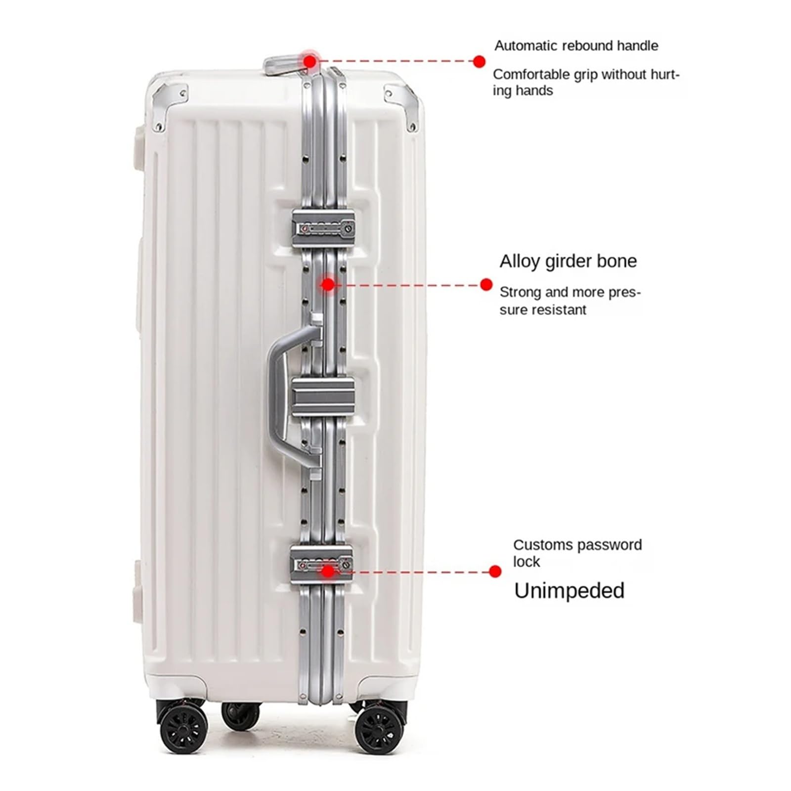 Valigia da viaggio 86,4 cm con telaio in alluminio spesso porta tazza USB, Argento, 24 inch, Classico | Ruota freno trolley grande capacità 61 cm