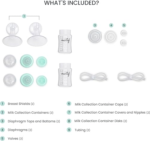 Miniatura 2 de Motif Medical Luna - Piezas de repuesto para extractor de leche doble, piezas de extractor de leche con botellas, pezones, tubos, válvulas,