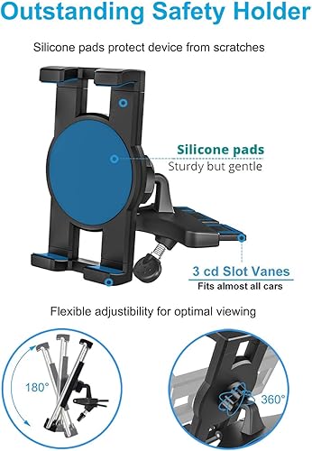 Miniatura 4 de woleyi Soporte para tableta de coche con ranura para CD, reproductor de CD giratorio de 360, soporte para tableta y teléfono para iPad Pro 9.7, 11,