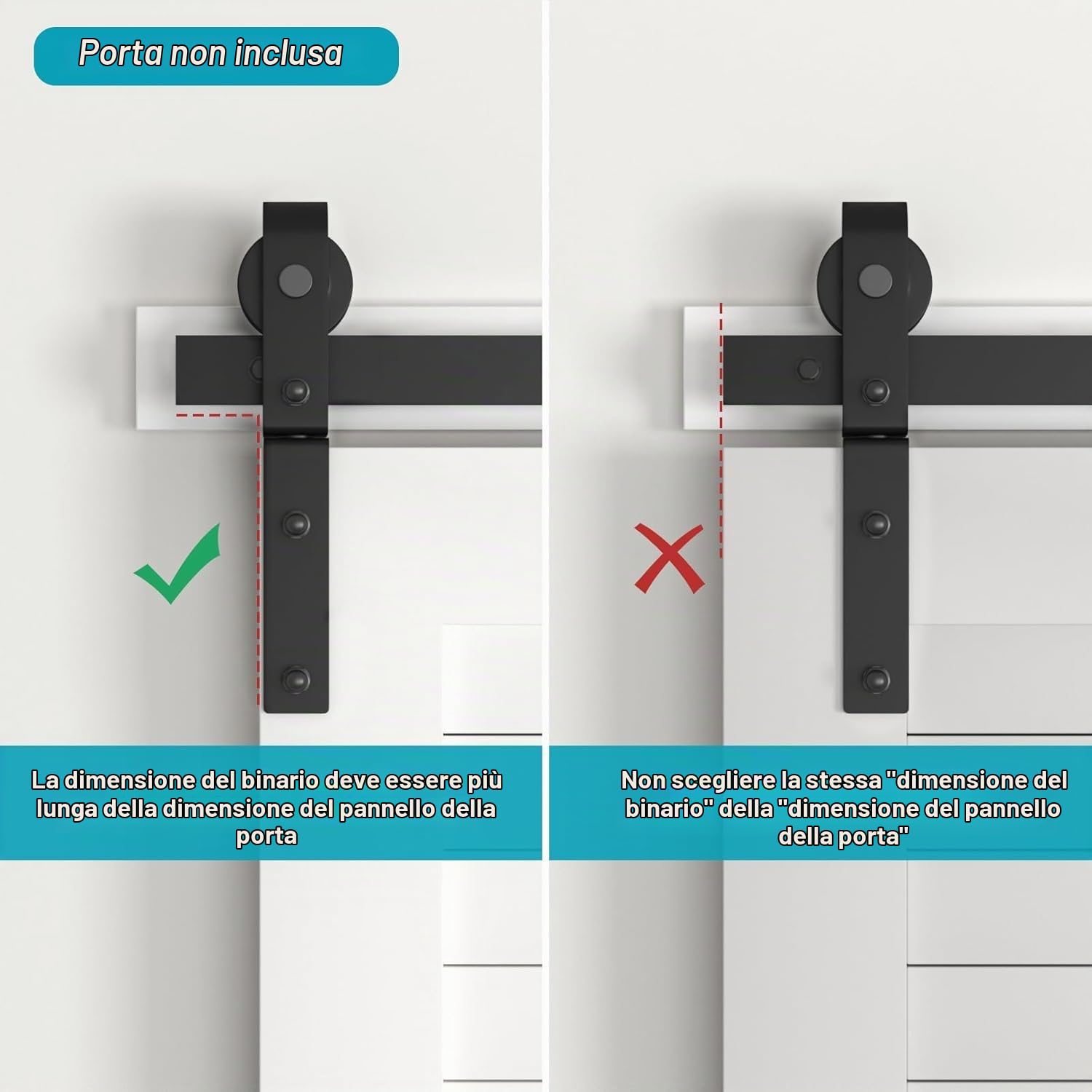 92cm/3FT Binario per Porta Scorrevole Bifold Kit Porta Scorrevole Nera per 2 Porte Scorrevoli Interno Esterno Muro 43cm Larga