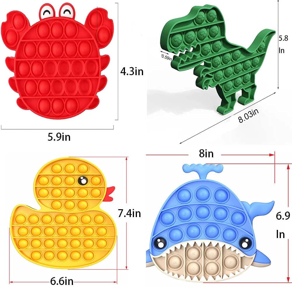 4PACK Creative Design Push Bubble Pop Fidget Sensory Animal Toy,Push Its Toys for Boys,Adults&Kids,Pressure Bubble Silicone Game Gift Special Need Kid Teen Adult Friend(Crab+Dinosaur+Whale+Duck)