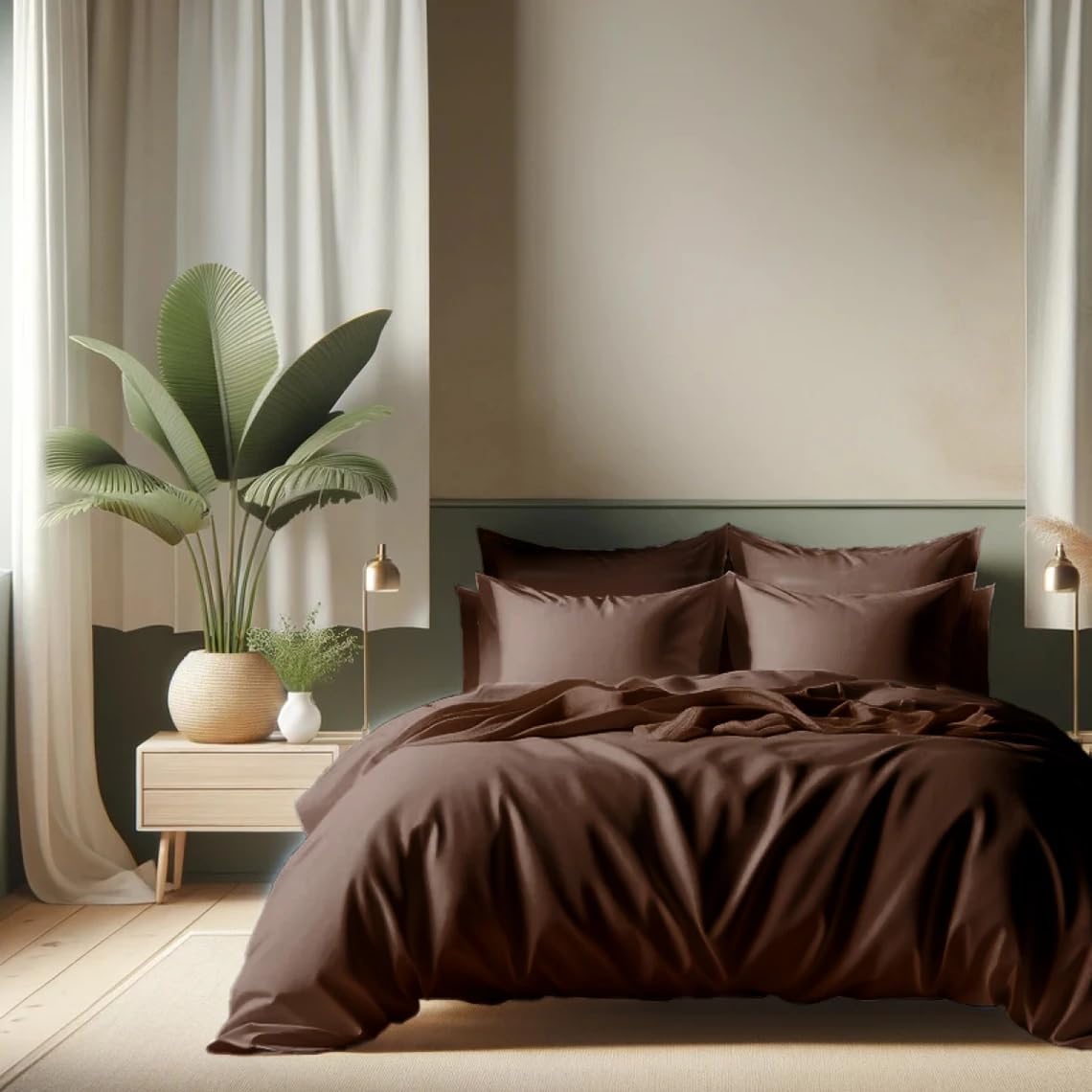 Linge de lit 140x190 coton chocolat comprenant taie traversin et draps
