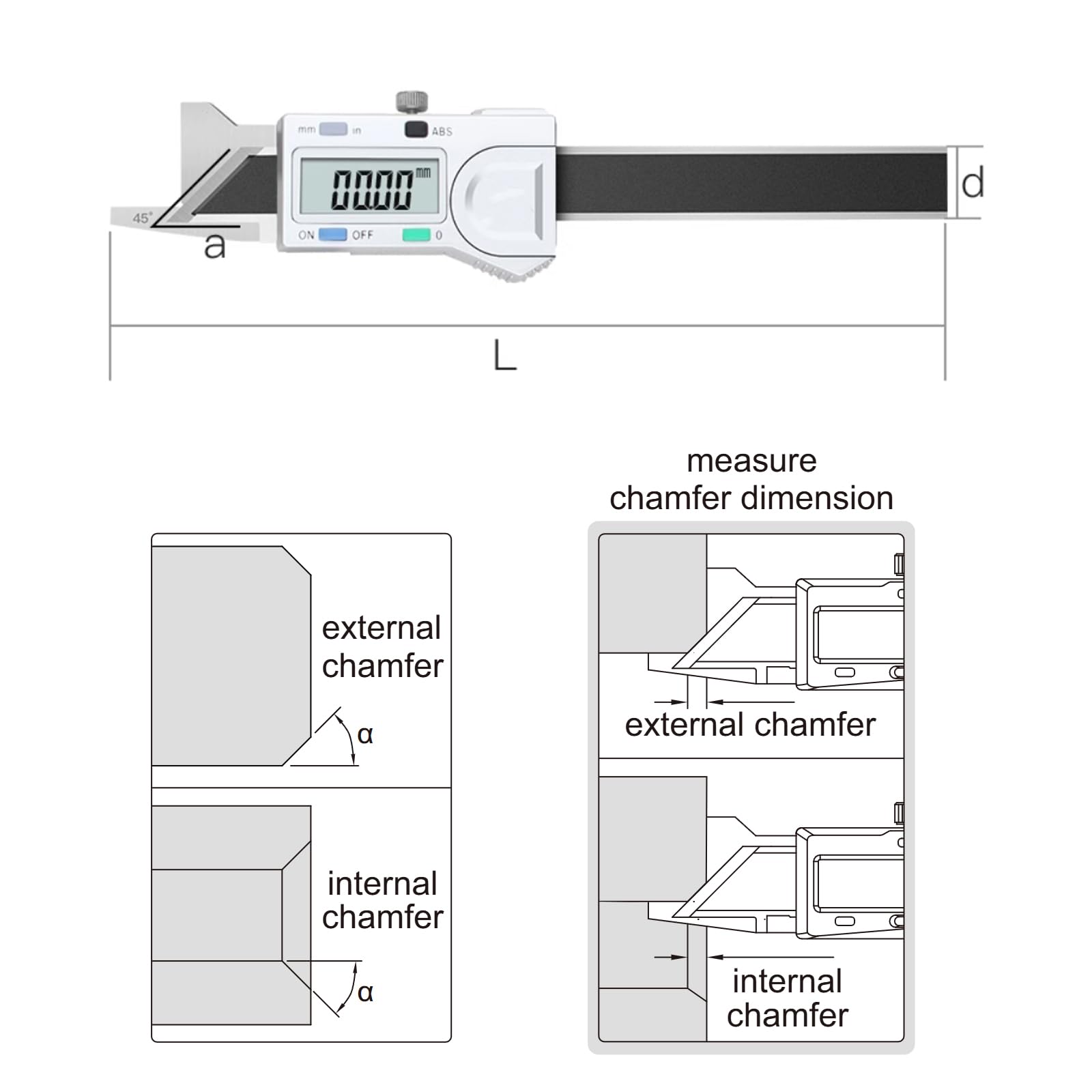 Stainless Steel Chamfer Gauge Digital Chamfer Gauge - 45° Chamfer ...