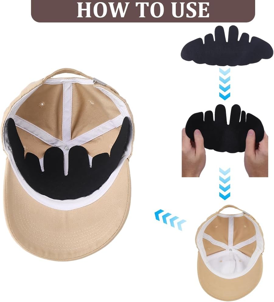 CRASPIRE 10Pcs Black Hat Sweat Liners Baseball Caps Inserts Flexible Washable Reusable Felt Shapers Liner Cap Fitter Insert Support Stretcher for Snapback Fitted Ball Sports Sun Hats Accessories