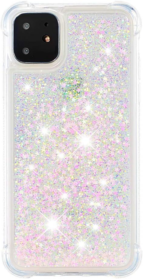 iPhone 11 Case Glitter, Bling Sparkly Shiny Flowing Liquid Quicksand Cute Clear Transparent Gel Silicone Bumper Shockproof Protective Phone Cover for iPhone 11 2019 6.1 inch Pink Star