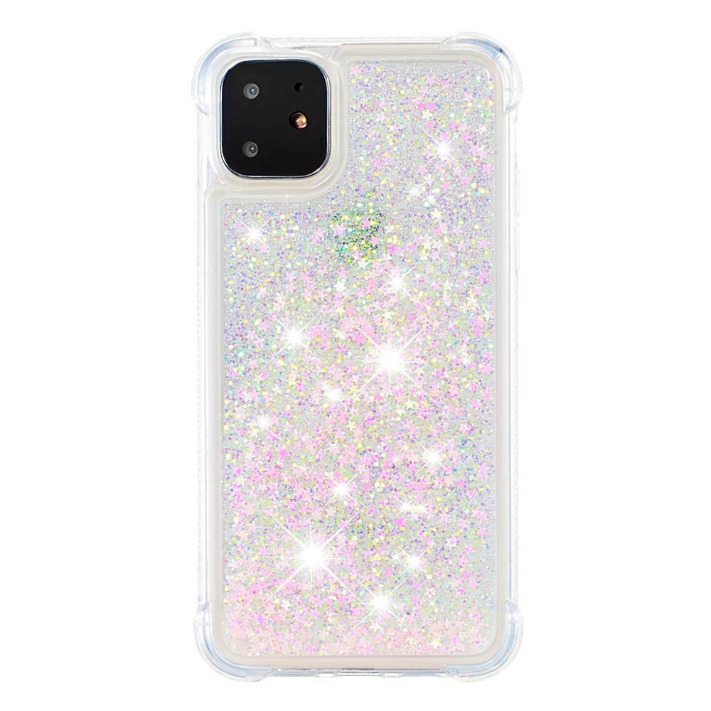 Thoankj iPhone 11 Case Glitter, Bling Sparkly Shiny Flowing Liquid Quicksand Cute Clear Transparent Gel Silicone Bumper Shockproof Protective Phone Cover for iPhone 11 2019 6.1 inch Pink Star