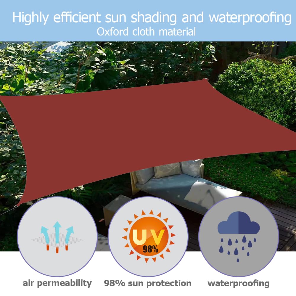 Vela Parasole Impermeabile Dell'ombrellone 4X5M Vela Ombreggiante, Resistente ai Raggi UV 95%, Vela Ombreggiante per Piscina, Giardino, Terrazza, Parco, Piscina，Campeggio Rosso ruggine