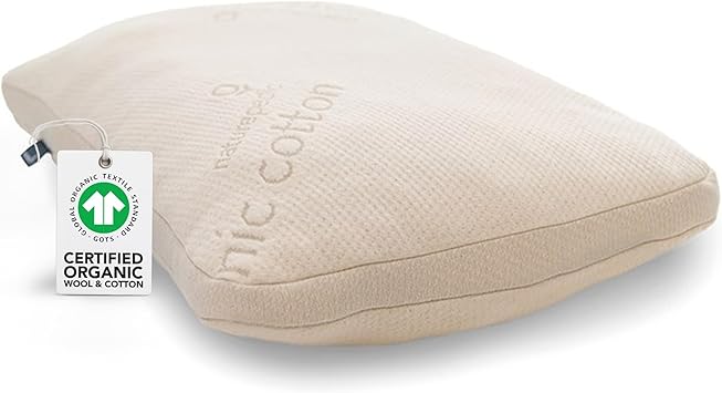 Naturepedic Organic Wool Pillow Queen-Sized Organic Pillow Filled with Natural Wool Fibers and Lined with GOTS-Certified Organic Cotton