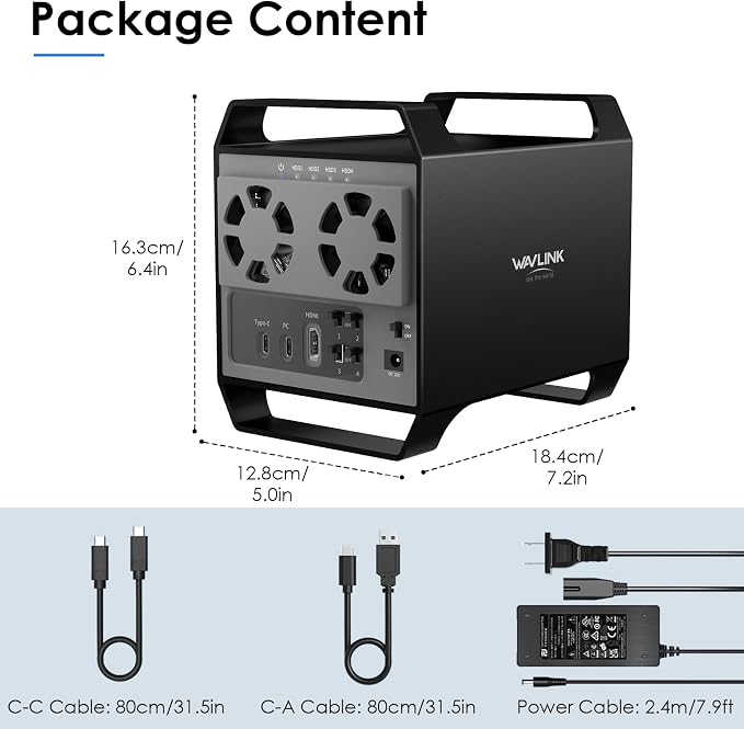 Cofre externo WAVLINK para 4 discos SATA 3.5/2.5 USB-C 10Gbps miniatura 8