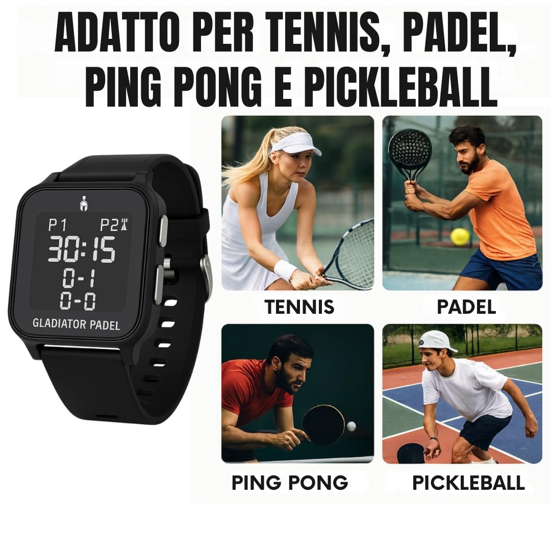 OROLOGIO SEGNAPUNTI PADEL,TENNIS,PICKEBALL E PING PONG |+ Modalità Sveglia-Cronometro e Orologio|accessori padel|accessori tennis|regali per padel |segna punti padel