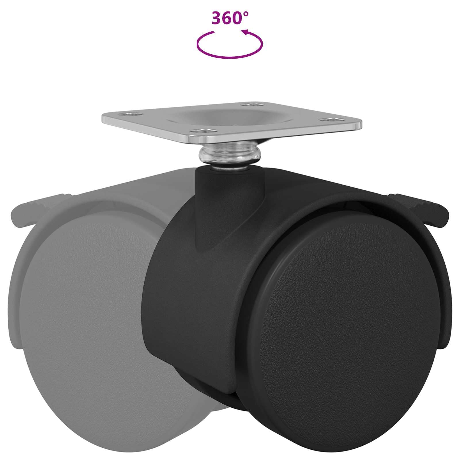 12 ruedas giratorias negras 39,5 x 39,5 x 37,8 mm de hierro y polipropileno, no dañan el suelo, silenciosas, giratorias, para muebles, carros de taller, palés y carros de transporte