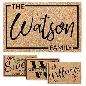 Personalized Door Mat, Custom Coir Doormat with Family Name – 5 Designs, 3 Sizes – Housewarming Gifts, Wedding Gifts for Couple, Front Door Mat for Outdoor Decor, Anti-Slip Backing