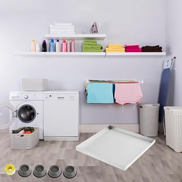 Stainless Steel Washing Machine Tray, Washing Machine Pan 24" x 24" x 2"with 4 Pcs Anti-Vibration Washing Machine Feet Washer Pan, Drip Tray Catch, No Hole